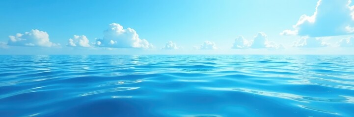 Blue waters with a few ripples and a sunny sky in the background, ripples, reflection, blue