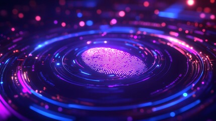 Close-up of a glowing fingerprint scan on a digital device, highlighting biometric security and technology