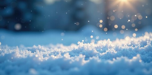 Naklejka premium Dazzling snowflakes gently falling on a frosty winter landscape amidst sparkling icy crystals, icy, crystalline