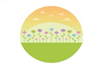Fototapeta premium Pastel Flower Garden at Sunset Whimsical Circular Illustration