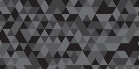 Abstract geometric black and gray background seamless mosaic and low polygon triangle texture wallpaper. Triangle shape retro wall grid pattern geometric ornament tile vector square element.	
