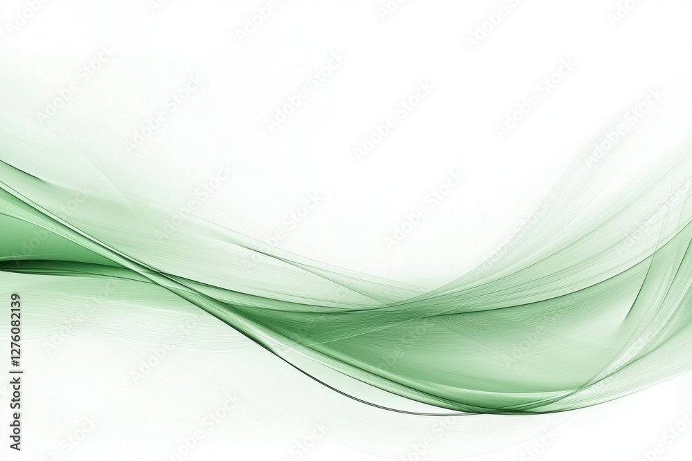 Wall mural soft green flowing waves on a light background for abstract design