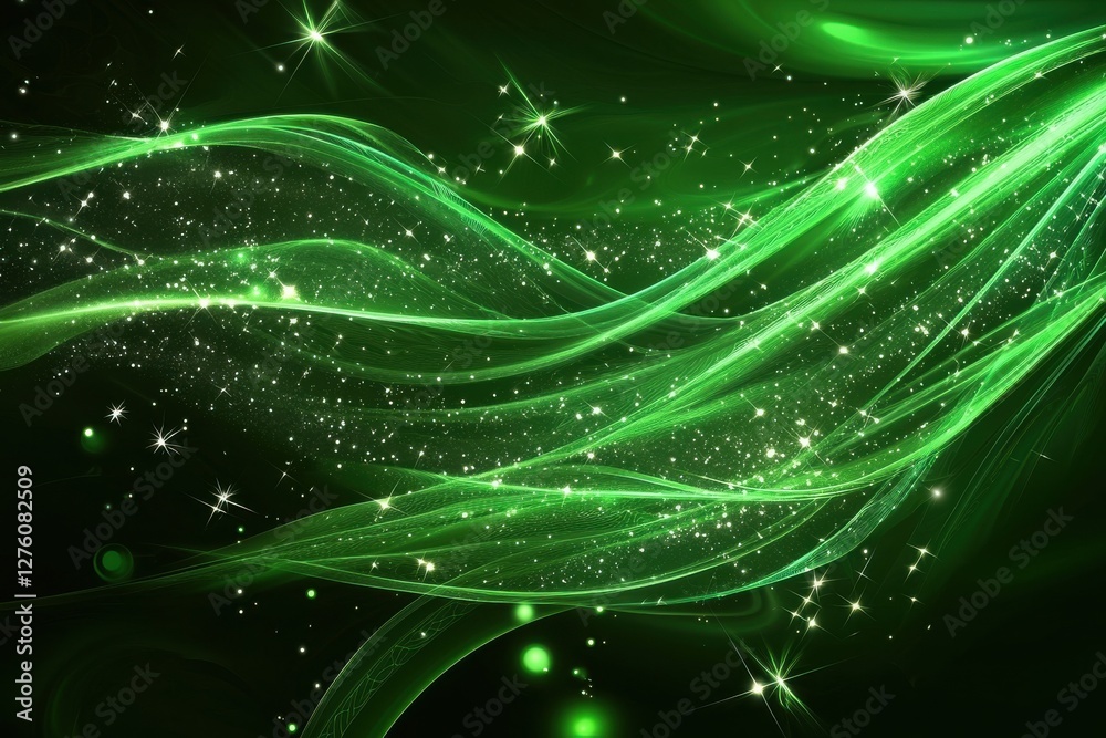 Canvas Prints ethereal green waves with sparkles and light effects for background
