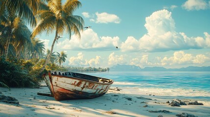 Tropical Beach with Boat in Bangka Island Philippines
