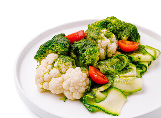 Healthy vegetable plate with broccoli and cauliflower garnishes
