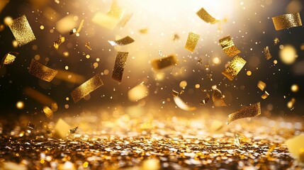 Obraz premium Golden Confetti Falling On Glittering Surface