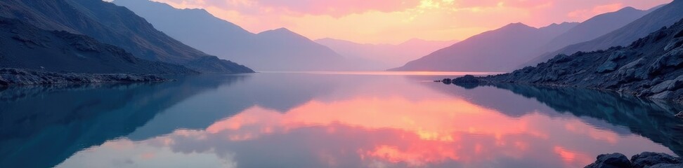 Obraz premium Reflections of volcanic ash on the still water, volcanic ash, serene environment