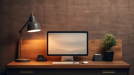 wooden computer desk mockup