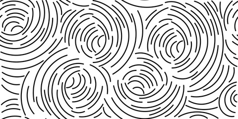 Abstract seamless black and white hand-drawn doodle fingerprint pattern with chaotic lines. Monochrome vector illustration for wallpapers, backgrounds, backdrops, wrapping, business, banners, textile	