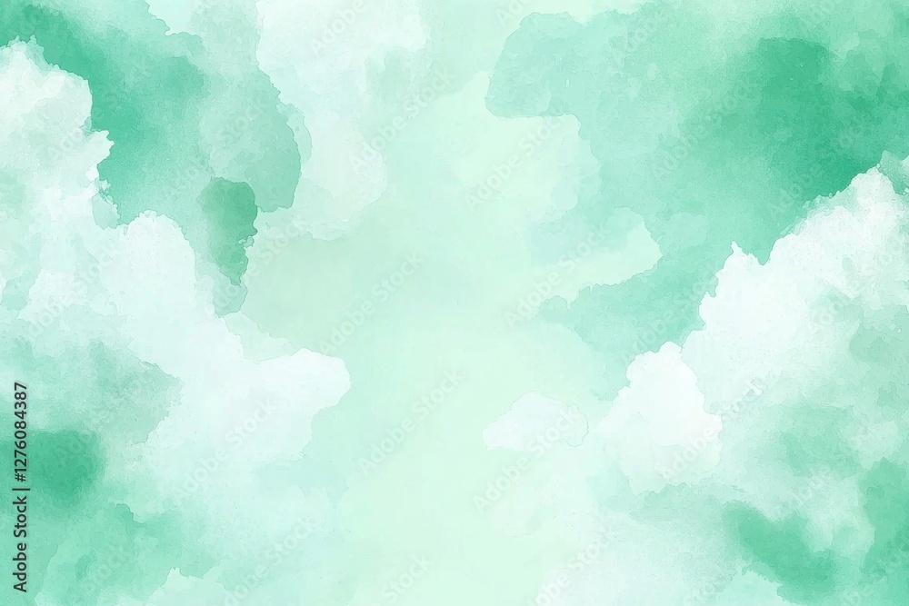 Wall mural soft green watercolor background with abstract cloudy patterns