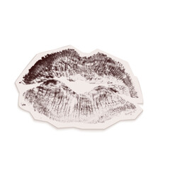Vintage torn out paper collage of imprint of kiss. Isolated vector collage illustration cut from an old newspaper with a halftone effect. Retro element with Bitmap texture of imprint sexy female lips