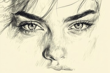 Fototapeta premium Intricate black and white portrait showcasing detailed eyes and expressive features of a young person