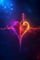 Heartbeat, divided heart, vibrant colors, abstract background