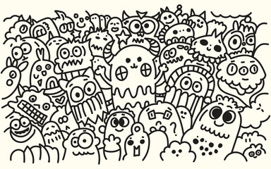 a cute monster doodle art for coloring page element