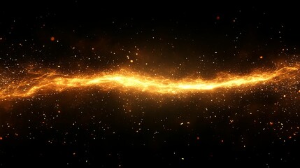 Golden Energy Stream Across Dark Background