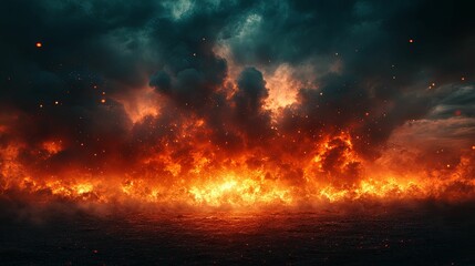 Fototapeta premium Fiery Inferno Under a Dark Stormy Sky