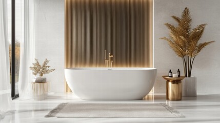 Fototapeta premium luxurious modern bathroom interior design with freestanding tub