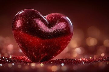 Fototapeta premium Shimmering Red Heart with Warm Bokeh for Valentine's Day Design
