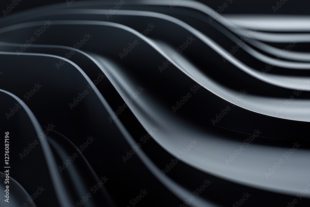 Wall mural abstract waves of smooth curved lines in dark tones and shadows