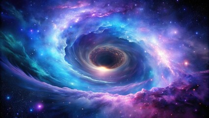 Obraz premium Swirling clouds of purple and blue gas in a galaxy background with stars and a central black hole, nebula, galaxy center, galaxy formation, celestial body, spiral arms