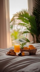 Tropical breakfast featuring fresh juice