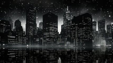 cityscape black and white dots