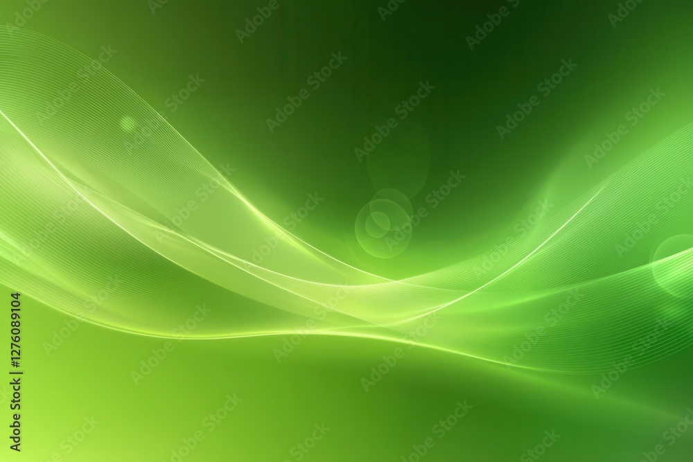 Wall mural abstract green background with flowing waves and soft light effects