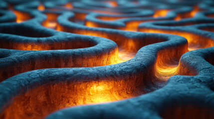 hyper realistic labyrinth with glowing pathways and textured surfaces creates mesmerizing visual experience