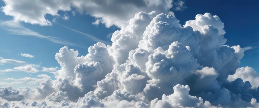 The majestic sweep of cumulus clouds across the azure sky , rolling, sweeping, sky