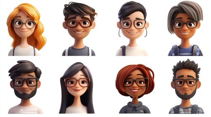 Smiling People Closeup Portrait Set Cute Cartoon Businessman Male and Female Avatars Multi-ethnic Man and Woman Faces Isolated on White Background