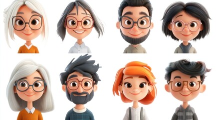 Smiling People Closeup Portrait Set Cute Cartoon Businessman Male and Female Avatars Multi-ethnic Man and Woman Faces Isolated on White Background