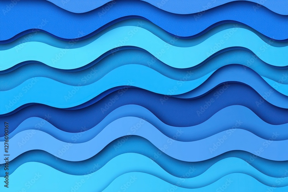 Wall mural abstract blue waves layered background in varying shades