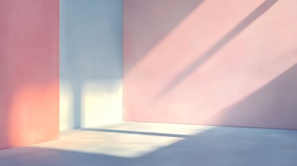 Pastel room, sunlight, shadows, minimal