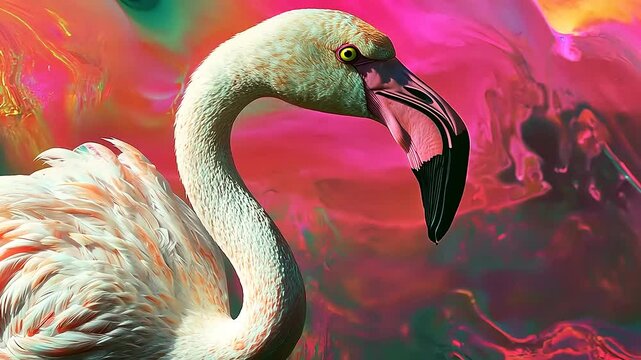 close up of a pink flamingo