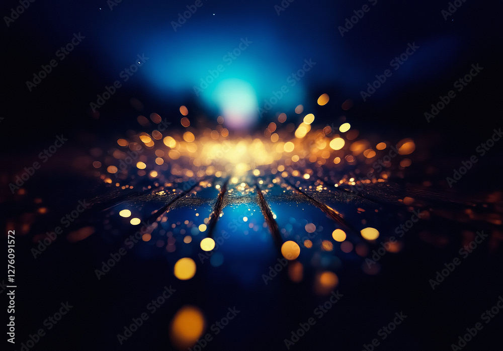 Leinwandbilder abstract image featuring a dark, blurred background illuminated by scattered, bright yellow and oran