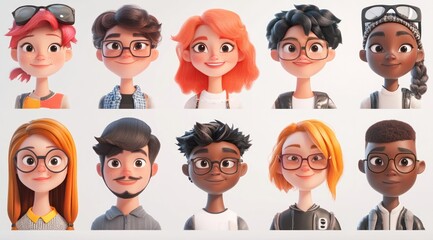 Smiling People Closeup Portrait Set Cute Cartoon Businessman Male and Female Avatars Multi-ethnic Man and Woman Faces Isolated on White Background