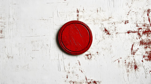 Red circular stamp on a distressed white background.