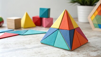 Triangular prism with colorful geometric shapes, colorful, triangular prism, abstract background, shapes, geometric shapes