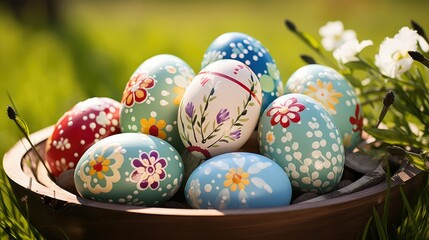 Fototapeta premium handcrafted easter eggs wood