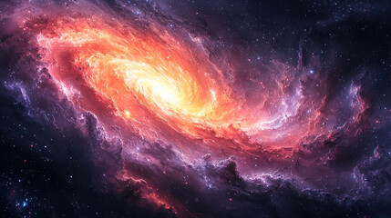 Obraz premium vibrant galaxy with swirling orange and purple hues, cosmic beauty