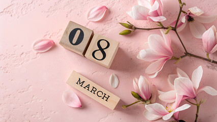 pink rose and pink ribbon on woman day 2 march mars background, March 8th Floral Calendar Display