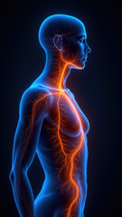 Image showing a detailed human body with VNS (Vagus Nerve Stimulation) highlighted on the neck area.