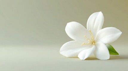 Fototapeta premium White flower on pastel background; still life; elegant; nature; digital art; stock photo; possible use for invitations, greeting cards, and website banners