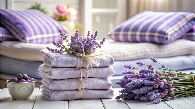 Calming Lavender Sachets on Freshly Laundered Clothes in a Serene Home