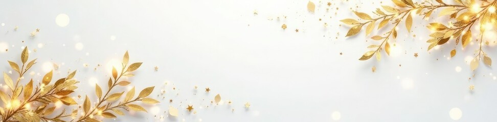 Delicate golden glitter accents dance against crisp white backdrop, craft, gift, decoration