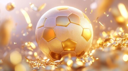 Naklejka premium Golden Soccer Ball in Confetti Celebration Wallpaper