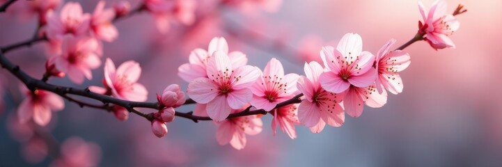Obraz premium Gentle hues of pink dance across higan blooms, cherry blossoms, gentle hues, branch
