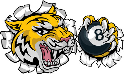 A wildcat or bobcat lynx bobcats wildcats sports team billiards pool black eight ball mascot