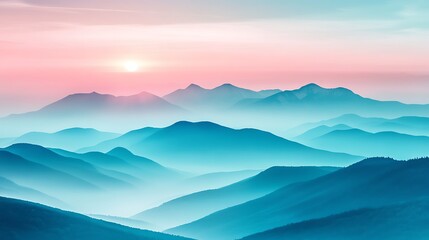 Serene Sunrise Over Misty Mountain Ranges