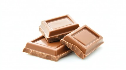 Pile Of Milk Chocolate Squares Against White Backdrop For Confectionery Concepts